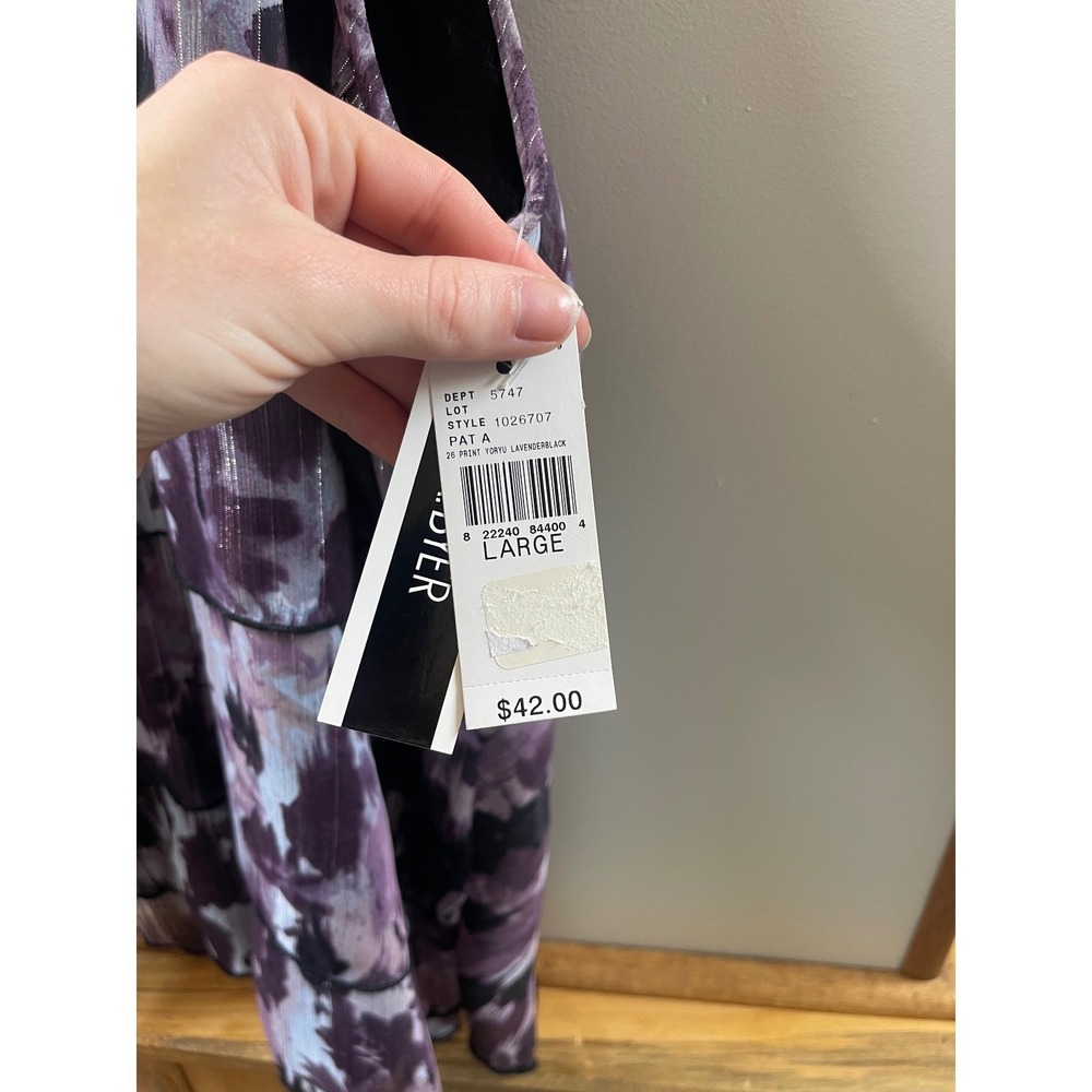 A. Byer Halter Top Womens Large Lavender NWT Layered Ruffle Metallic Abstract - Picture 2 of 5